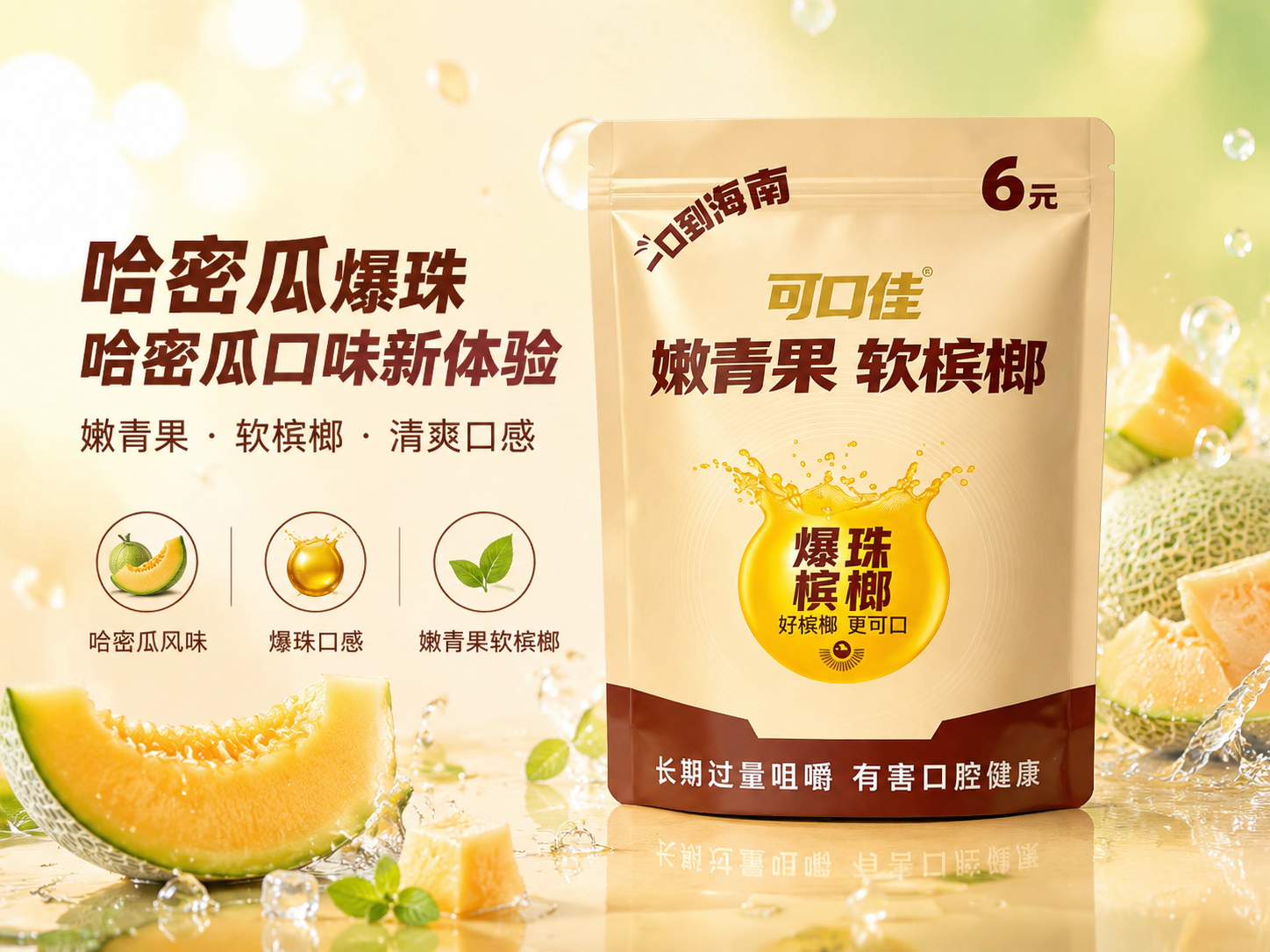 可口佳可口佳哈密瓜口味槟榔（6元系列）嫩青果软槟榔产品包装图